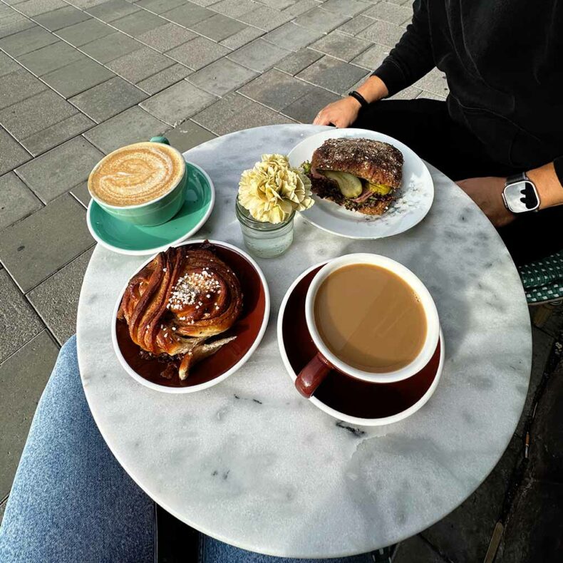 Cinnamon bun and sandwich from the Fabrique bakery