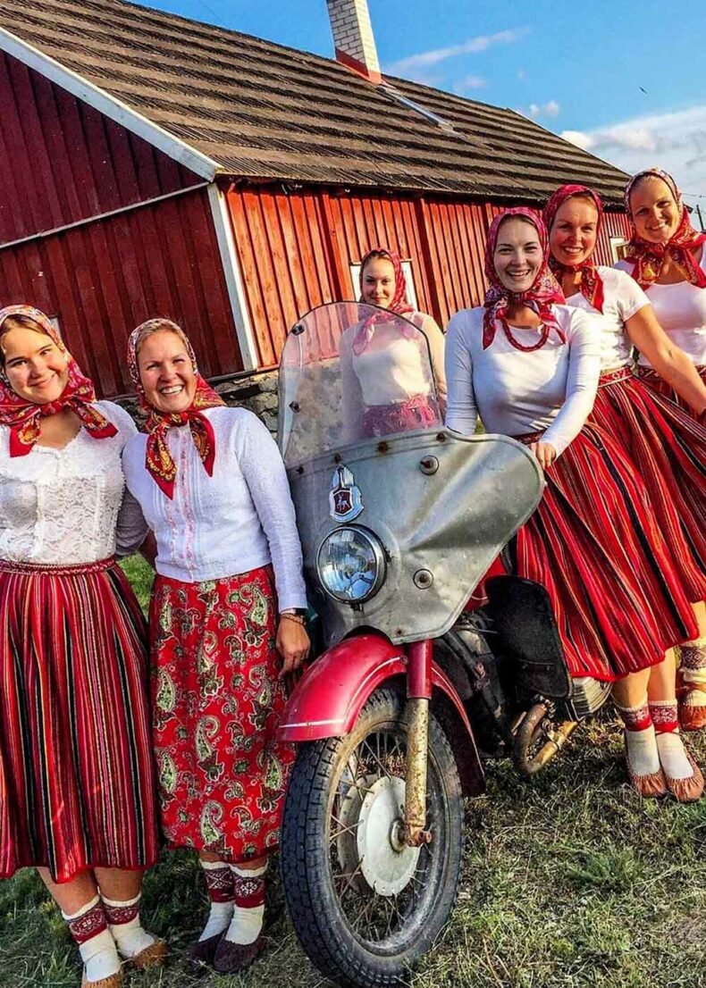 In Kihnu island you could see local ladies riding motorbikes clad in folk costumes