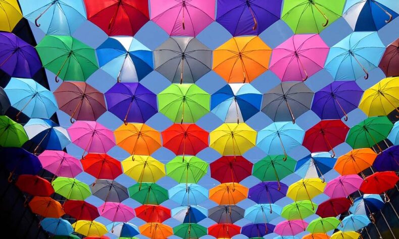 Colourful umbrellas in the Budapest 7th district