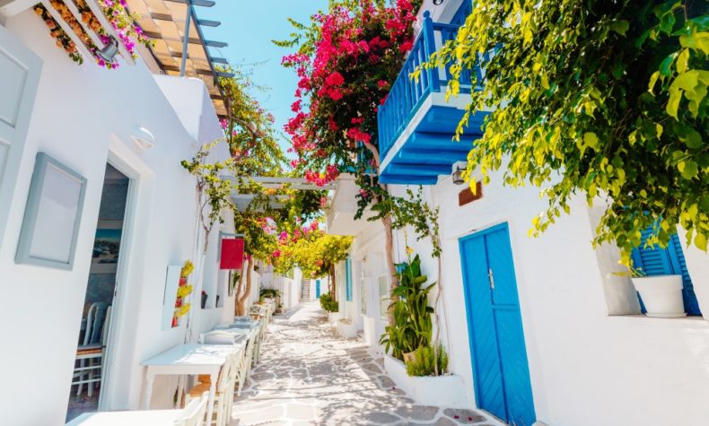 Colorful Santorini streets