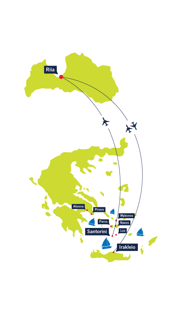 Reisige Santorinile airBalticu otselennuga ja avastage teisi Kreeka väikesaari praamiga