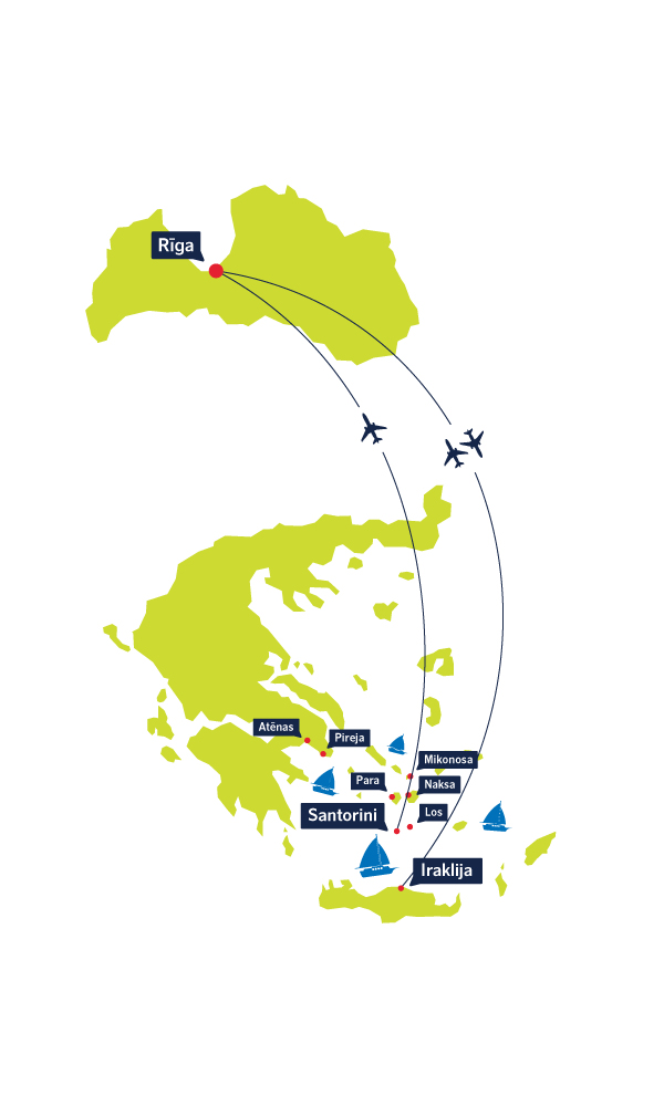 Ceļo uz Santorini ar tiešo lidojumu no airBaltic un iepazīsti mazās Grieķijas salas kuģojot
