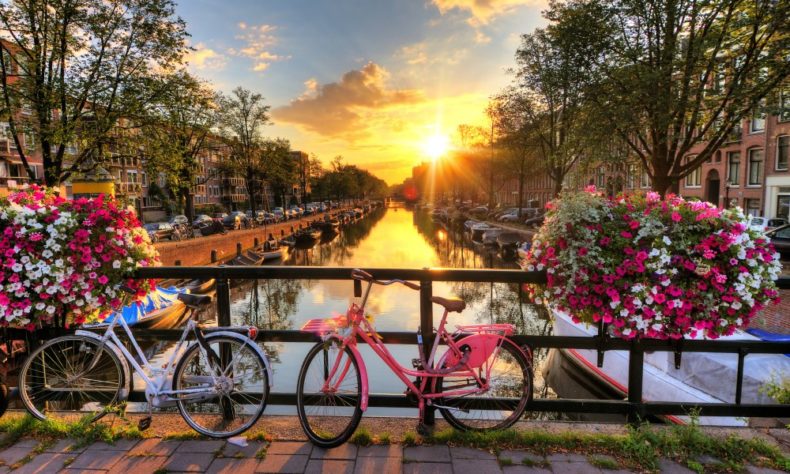 In Amsterdam explore city with a bike