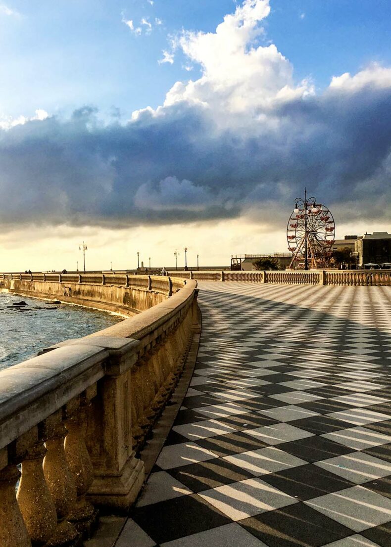 Livorno Terrazza Mascagni promenade is lined with 34,000 black and white tiles