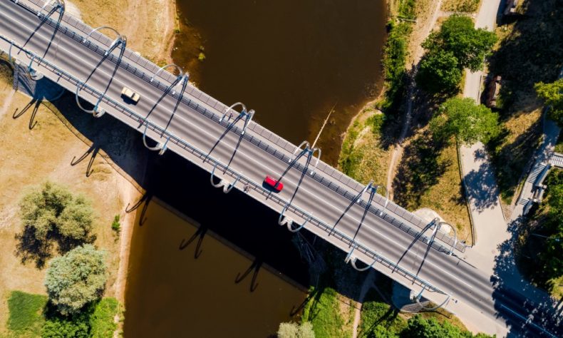 The steel iron bridge over the river Gauja in Valmiera