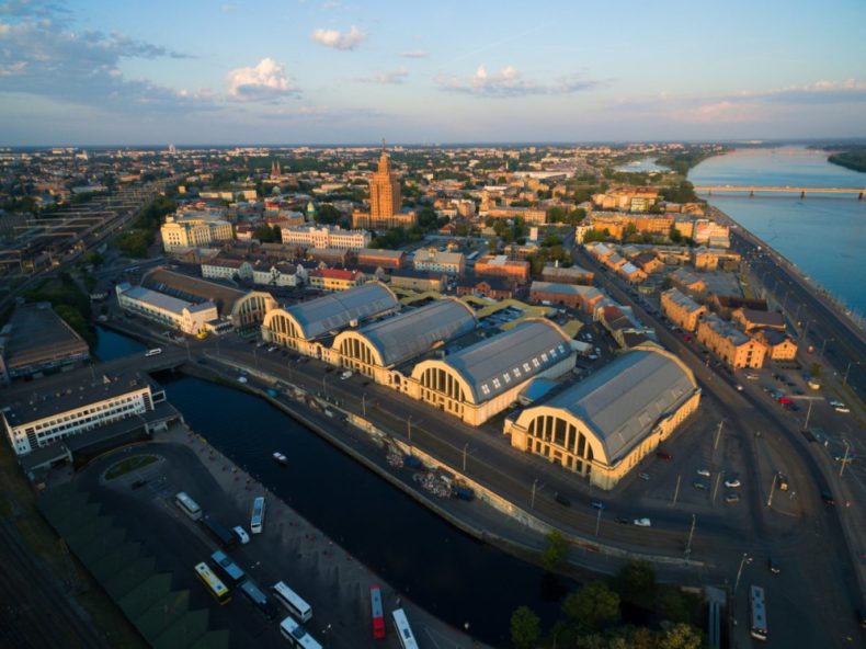 The Riga Central Market main structure is five pavilions constructed from reused old aeroplane hangars