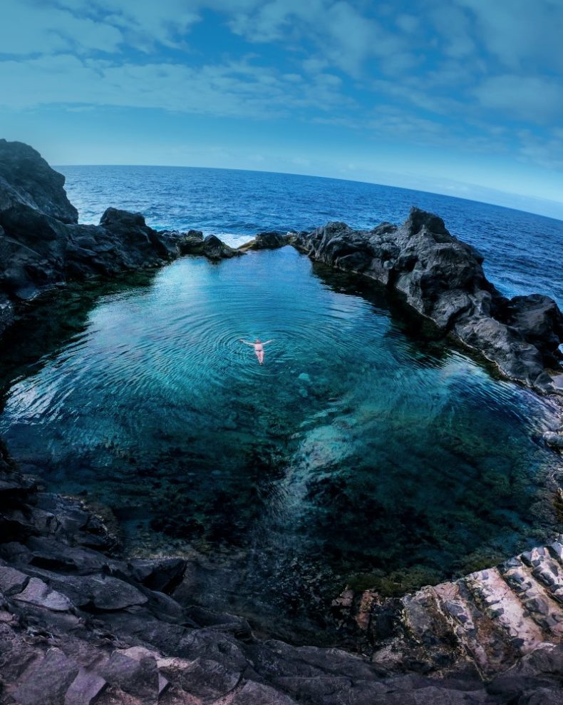 Natural pools created by solidifying lav