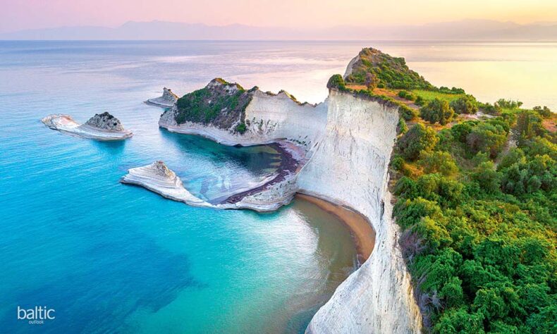 Corfu mountainous coastline beach in Greece