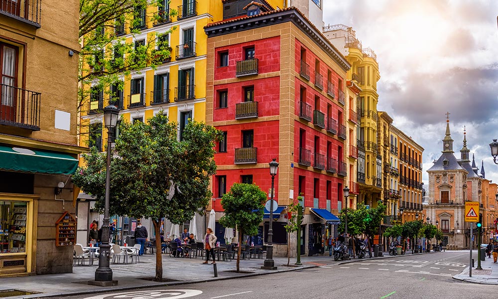 Colorful streets of Madrid in Spain