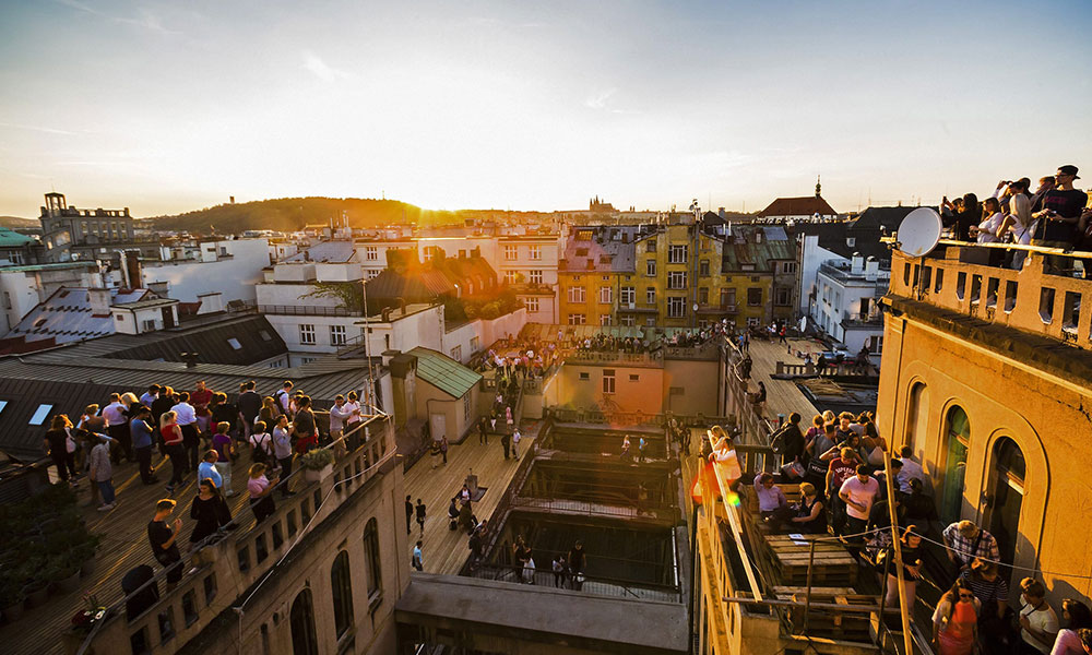 Lucerna Palace rooftop bar offers original views of the city centre