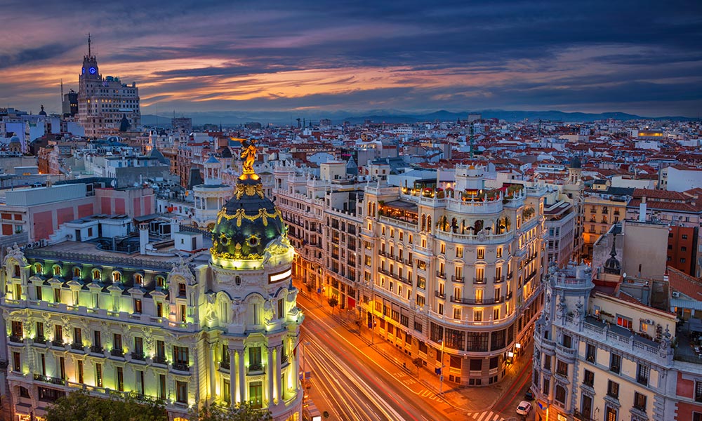 Panoramic view city center of Madrid at night-2