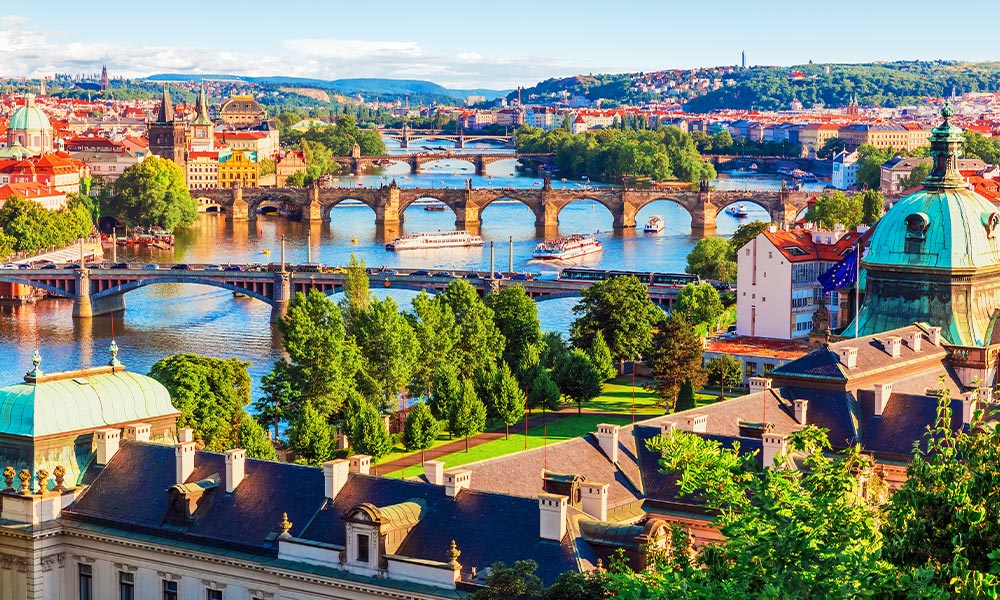 Panoramic view in a sunny day over Prague Czech Republic