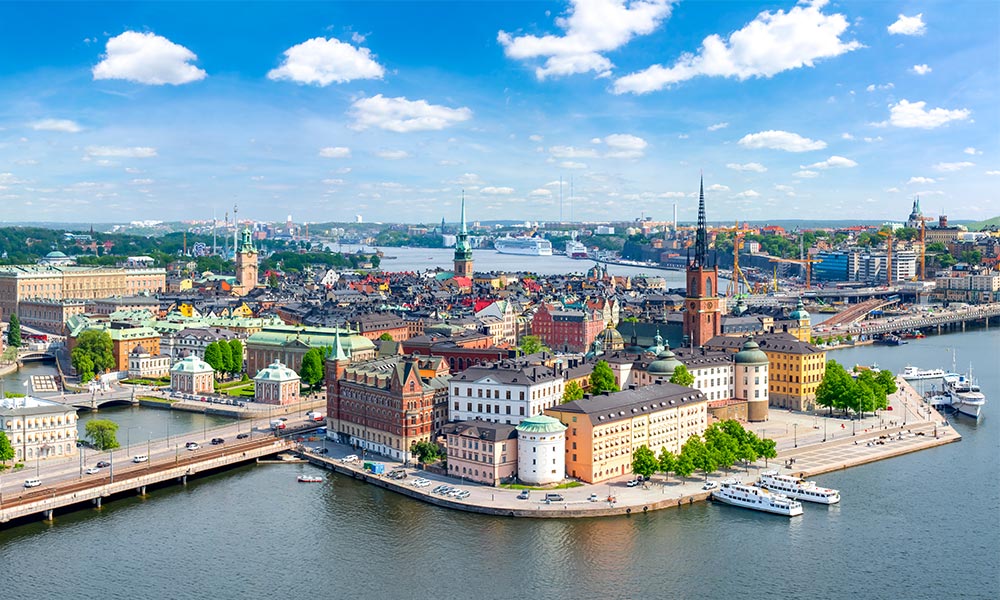 Panoramic view of Stockholm Sweden in a sunny day