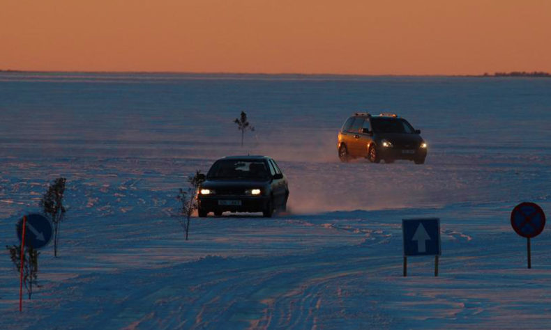 Winter ice road in Estonia