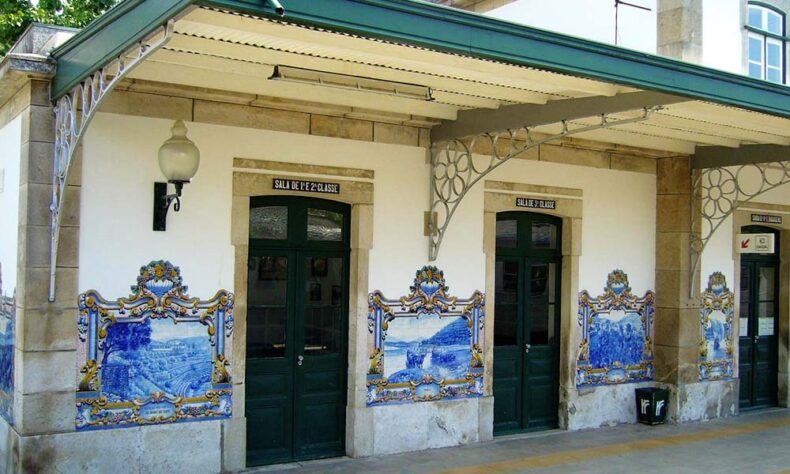 Pinhão railway station with ceramic tiles illustrating scenes from the region’s history