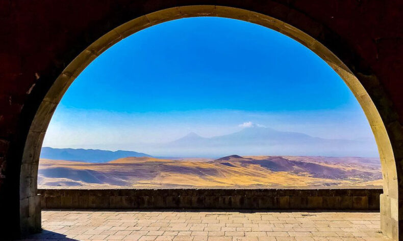 Enjoy the incredible view of Mount Ararat at the Charent’s Arch