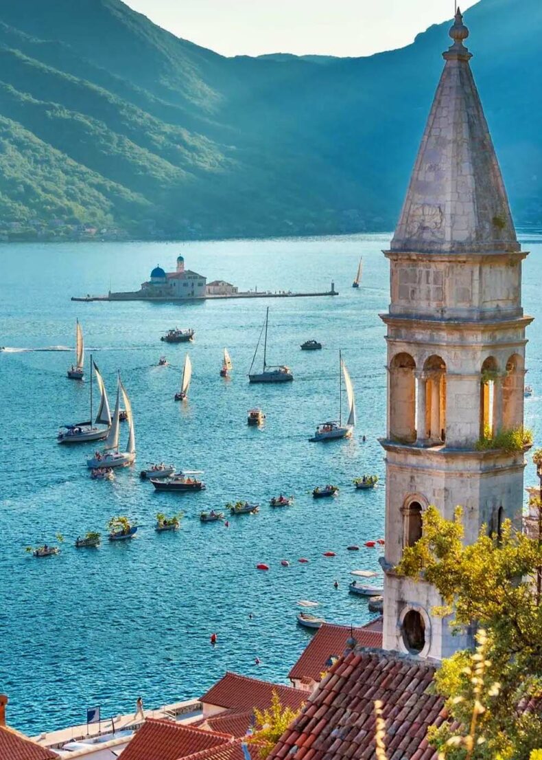 In July in Perast town celebrate Fašinada when old ships cruising around the island