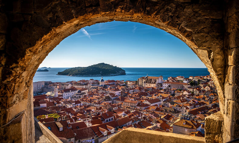 A view over the Dubrovnik city and Mediterranean sea