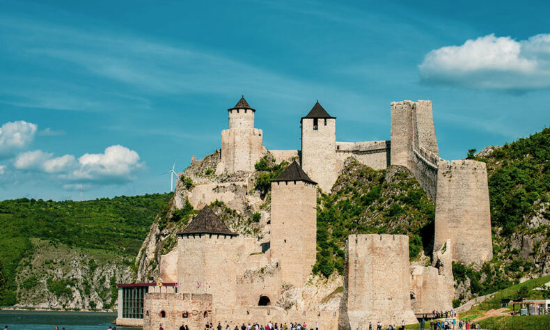 The Golubac Fortress, situated on the Danube River