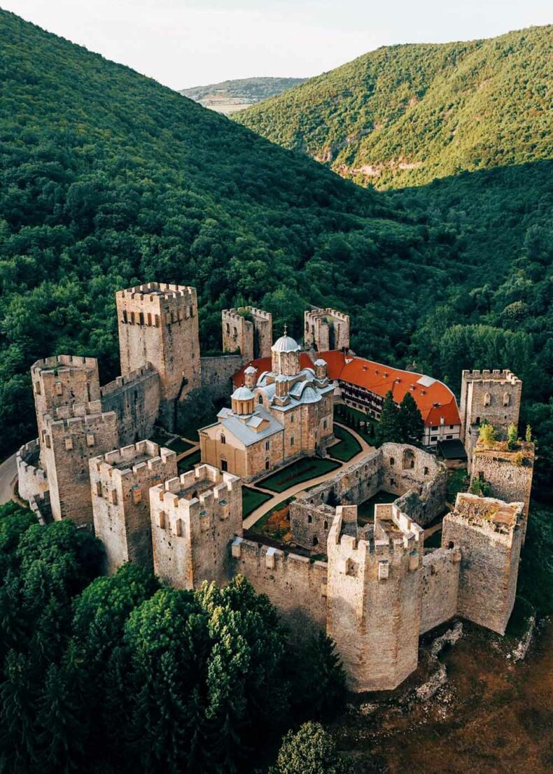 The medieval Manasija Monastery, which possesses impressive fortifications