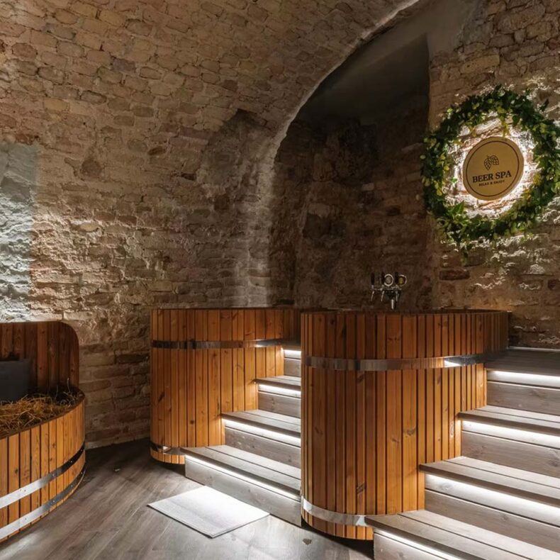 At the Beer SPA in Vilnius guests can relax in large, handmade oak barrels filled with natural extracts used in beer brewing
