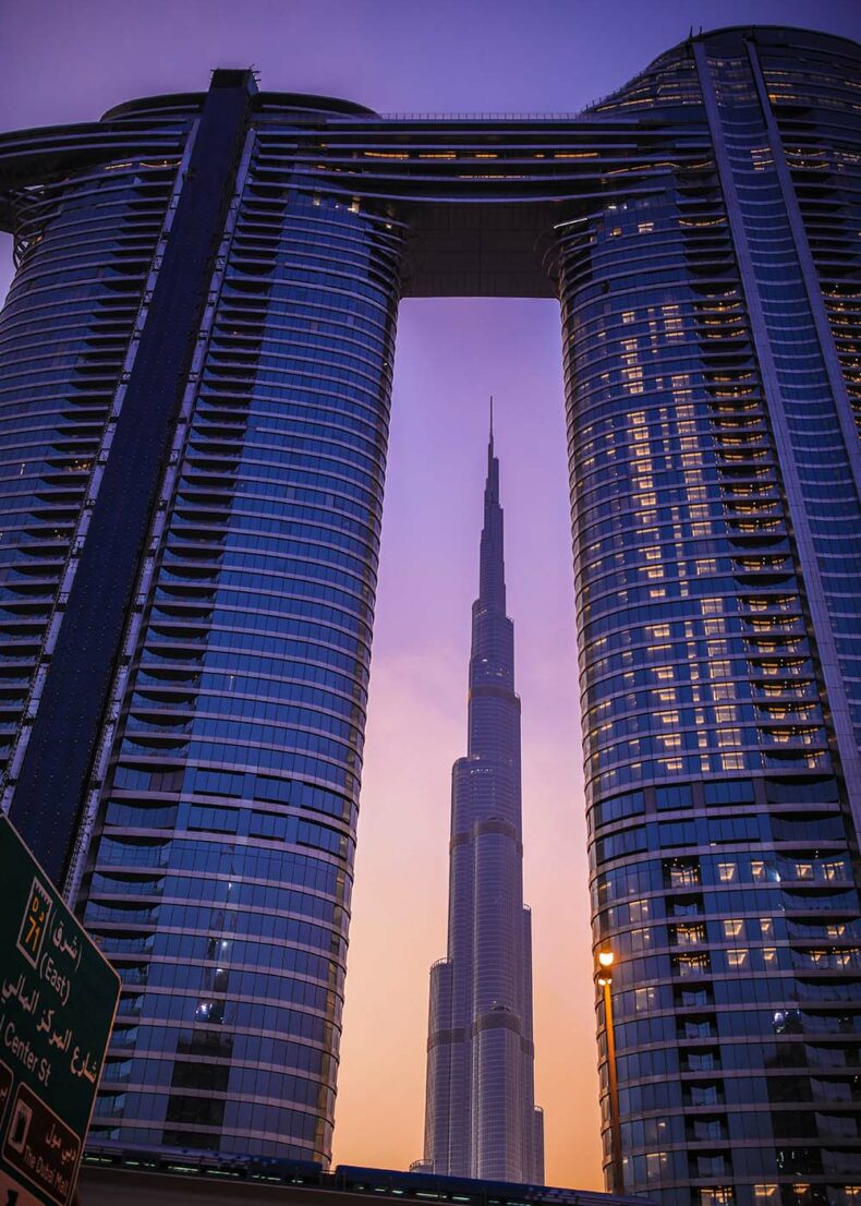 Sky Views Dubai will surprise you with a panoramic glass elevator and glass floor with spectacular views