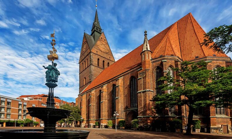 The 14th-century Marktkirche church with its 97-metre-high tower