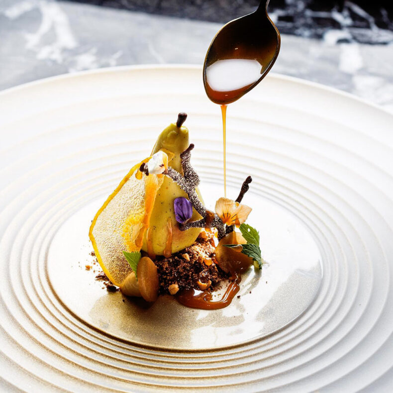 Restaurant 180° by Matthias Diether offers a four- or six-course tasting menu with a matching drink