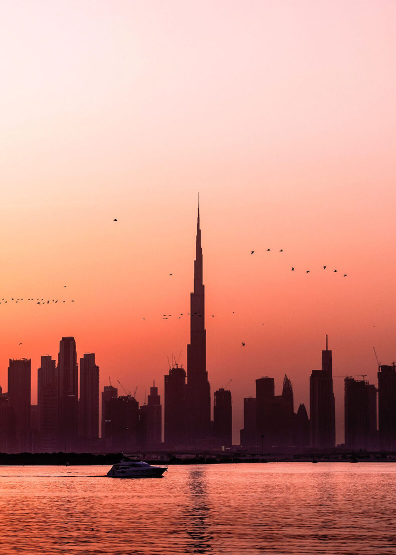 The Dubai city view with dominance of skyscrapers and the world’s tallest building - the Burj Khalifa