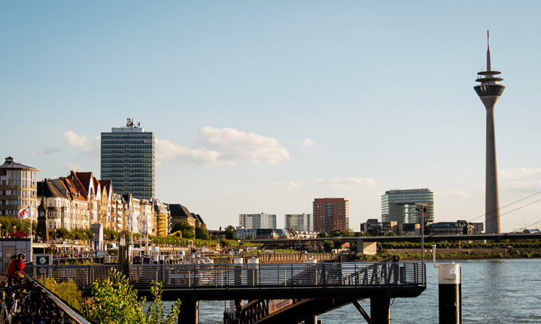 The Rhine Tower is the most striking architectural landmark of Dusseldorf