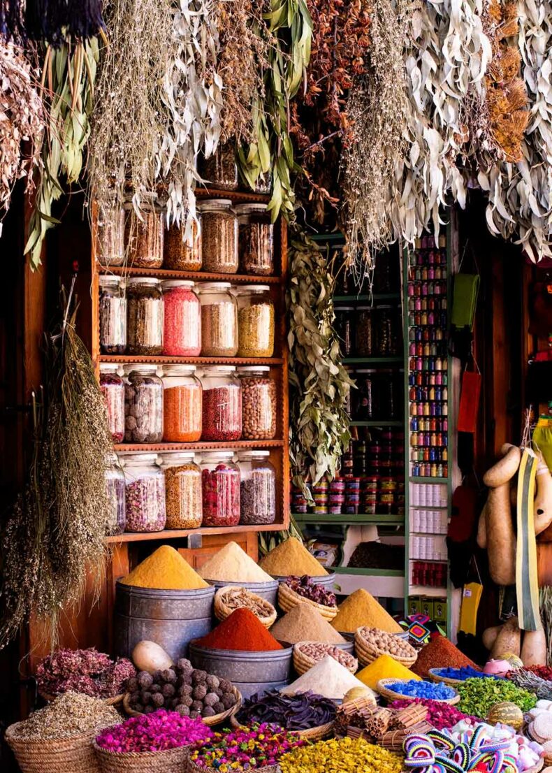 Wide range of spices at the Marrakesh market