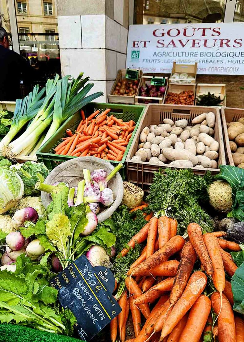 Fresh vegetables at the Saturday market in Beaune