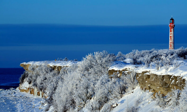 Lighthouse on the Pakri Peninsula in winter