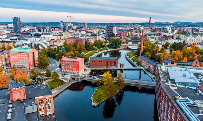 Panorama view of Tampere in autumn