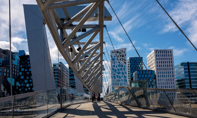 The Akrobaten pedestrian bridge at Oslo’s burgeoning neighbourhood Bjørvika