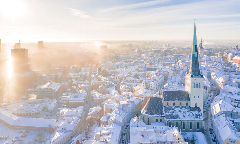The view of Tallinn city covered with snow during the daytime
