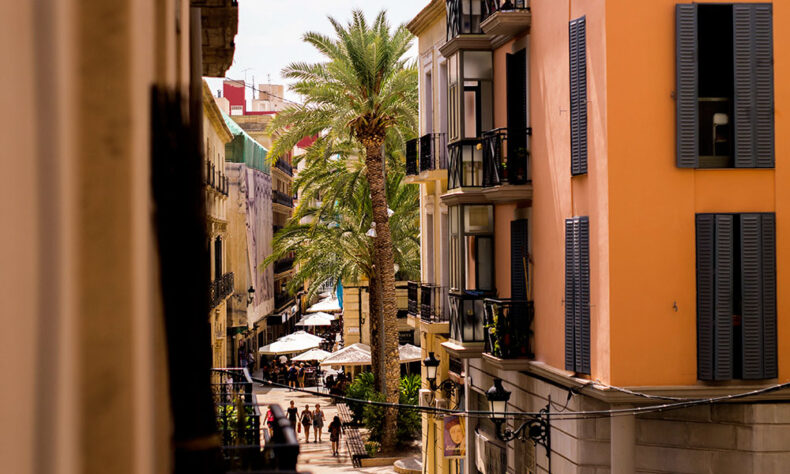 Cobbled street through Alicante’s charming old town El Barrio