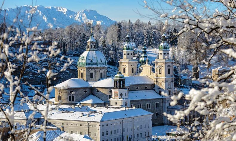A view of the Salzburg Cathedral in winter