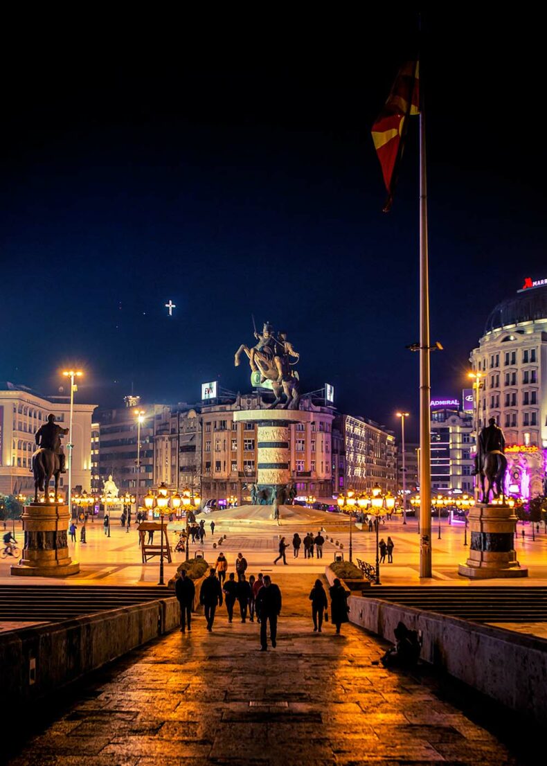 Some of the grand buildings and monuments in Skopje are around the Macedonia Square