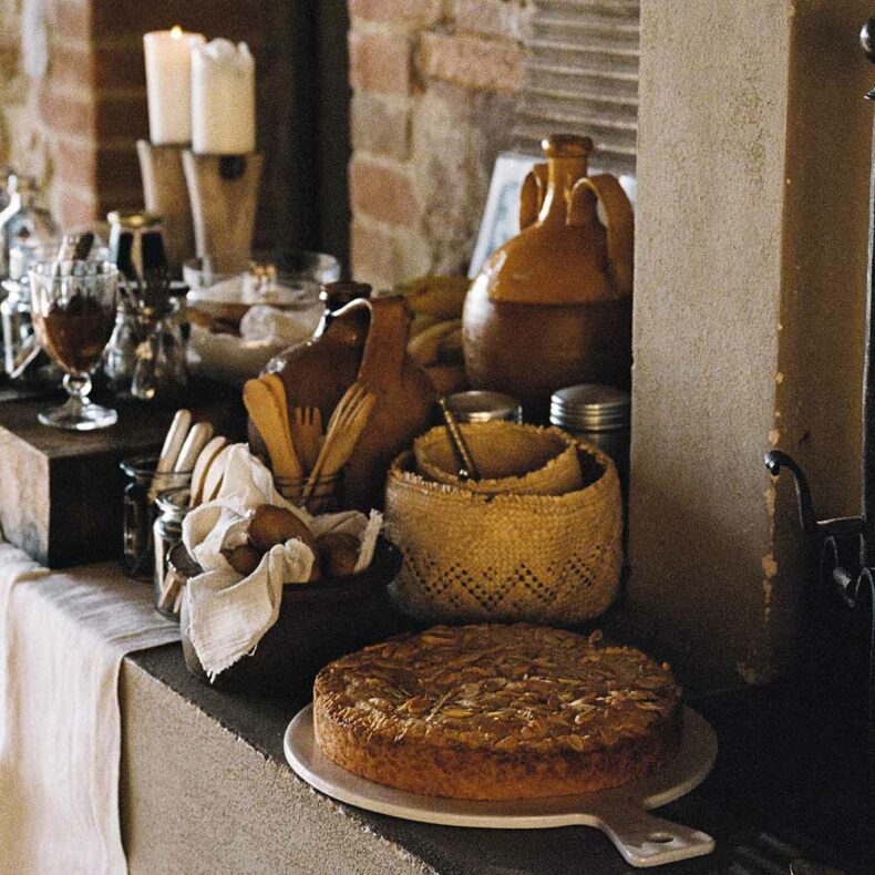 Served table with cake in Tuscany