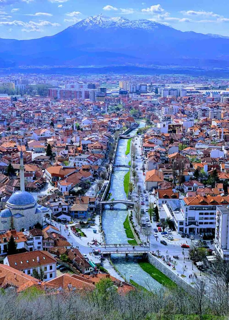 The aerial view of Prizreni city during daytime