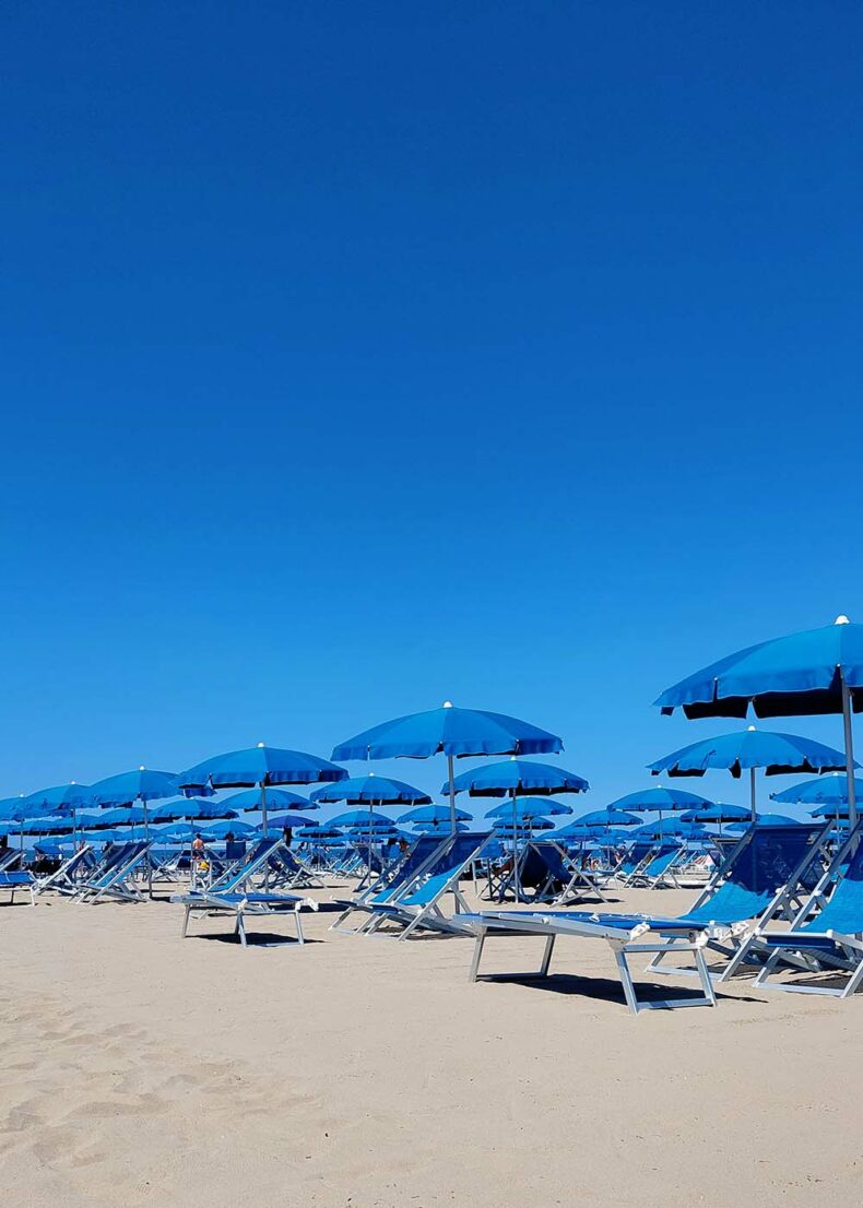 The coastline along the Versilia coast is lined with private beach clubs