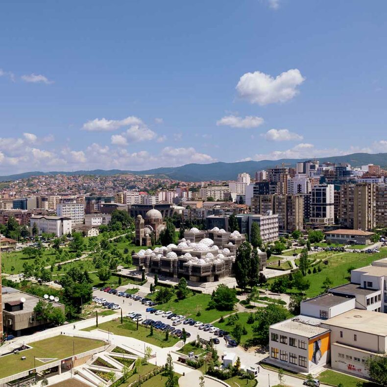 View of the Pristina city - Prishtina University and church of Christ the Saviour