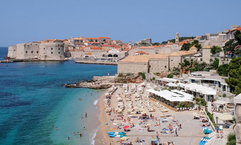Banje beach with a view of Dubrovnik's Old Town
