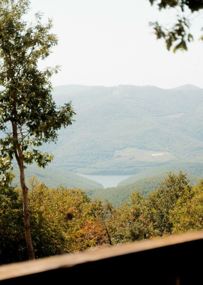 Panoramic view of Badovc Lake from the Hamari Agroturizëm restaurant