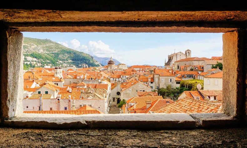 The view of Dubrovnik's Old Town red rooftops buildings