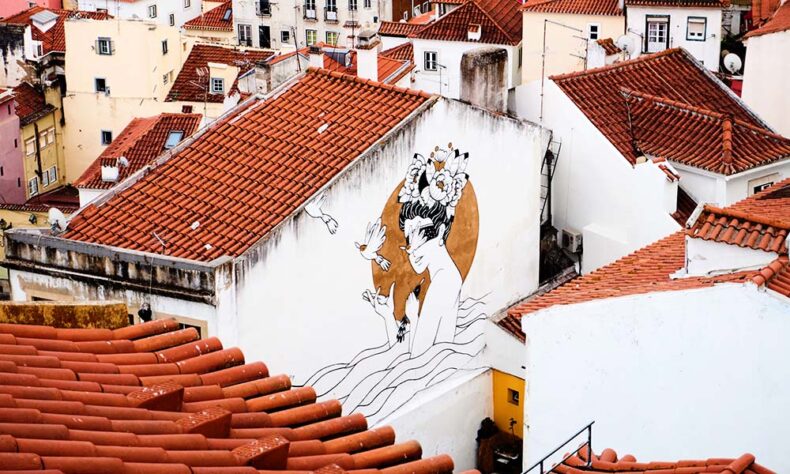 A mural on the side of a building in Lisbon