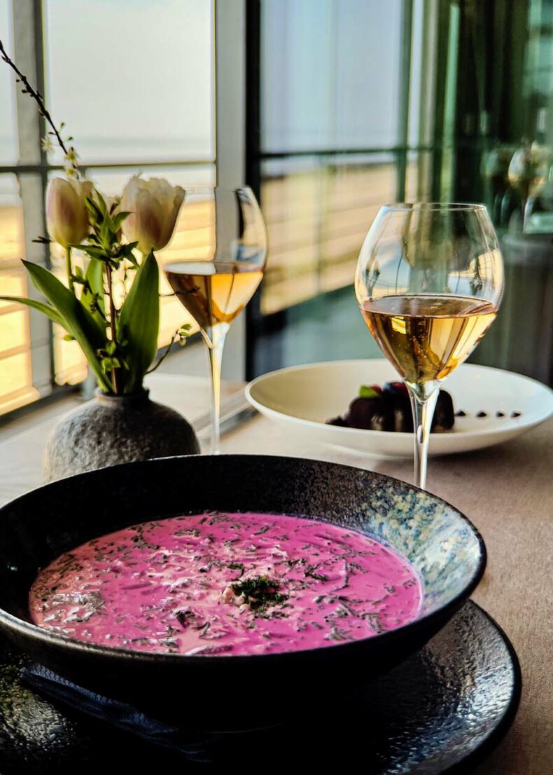Cold beetroot soup from the 36.Line Grill Restaurant in Jurmala
