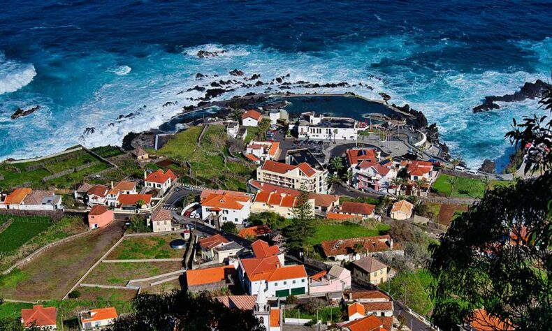 A view of Porto Moniz, which is known for its natural volcanic swimming pools and cosy seafood restaurants