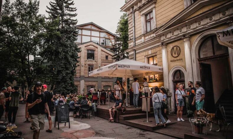 M Darbnīca is a contemporary art gallery and bar on the ground floor